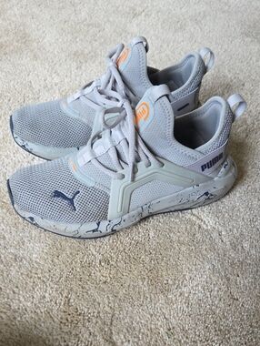 Puma Kids Light Gray and Light Orange Running Sneakers